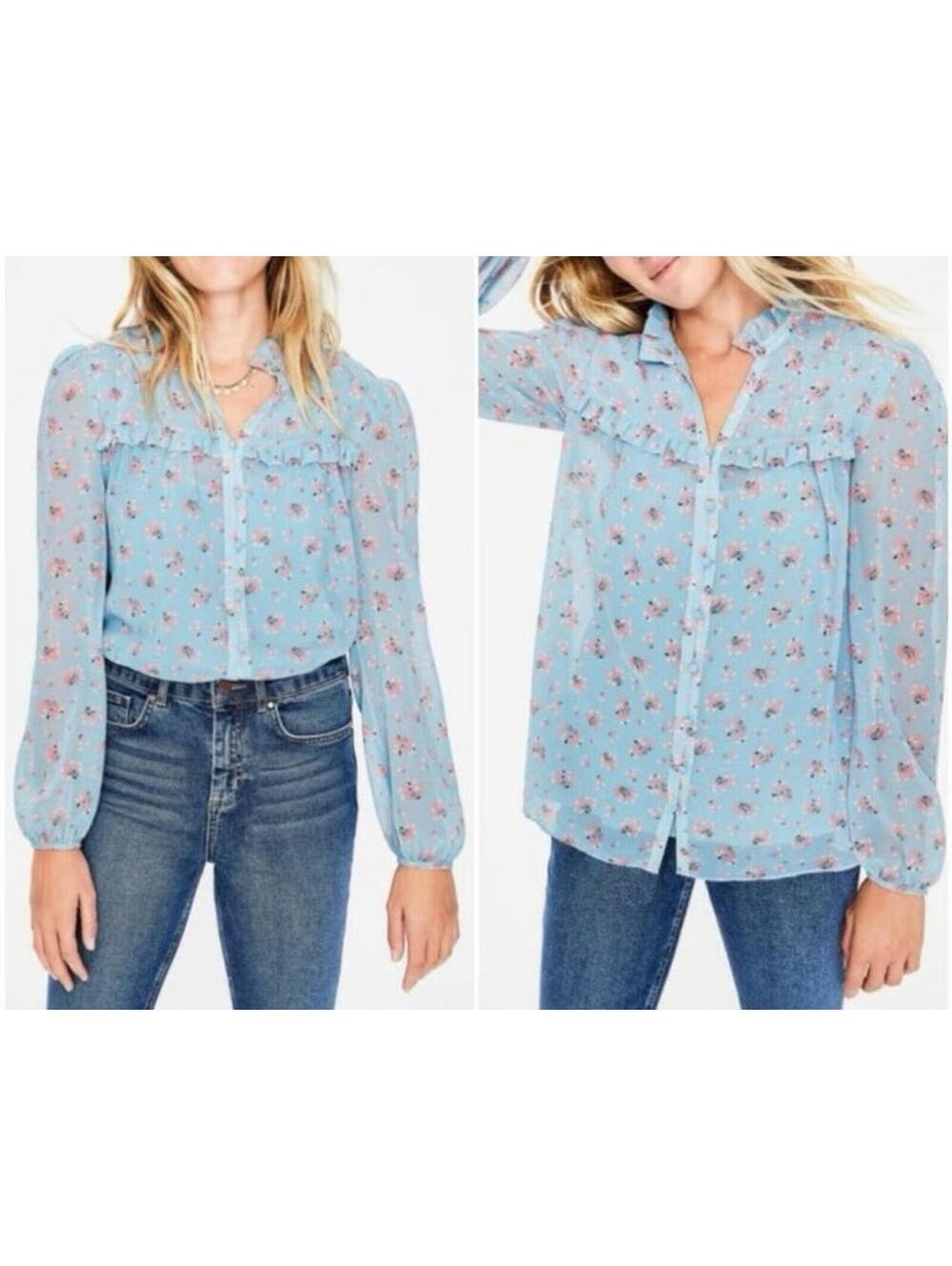 Boden Anya Heron Blue Posy Bloom blouse women's size US 14 office spring